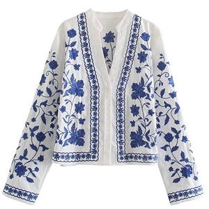 RARE Zara Blue and White Embroidered Jacket XS